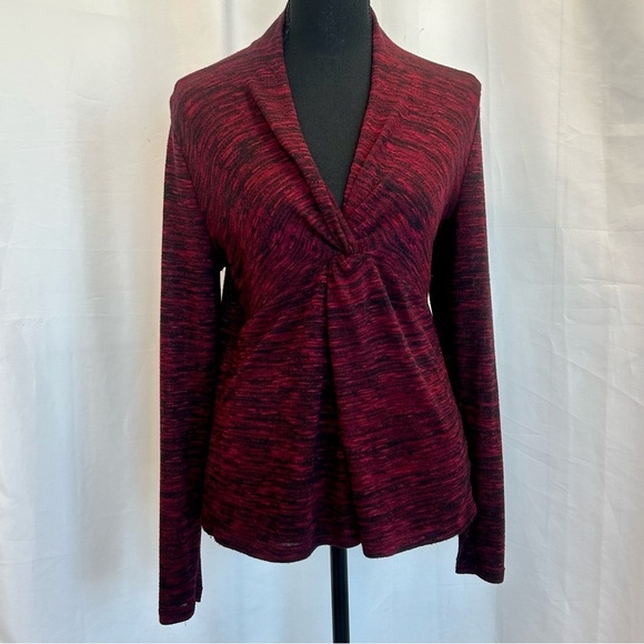 JONES New York Signature Petite Ruched heathered red long sleeve top blouse Sz M - Picture 11 of 11